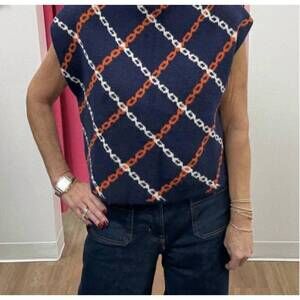 NEW THML chain link sweater in navy, orange, cream